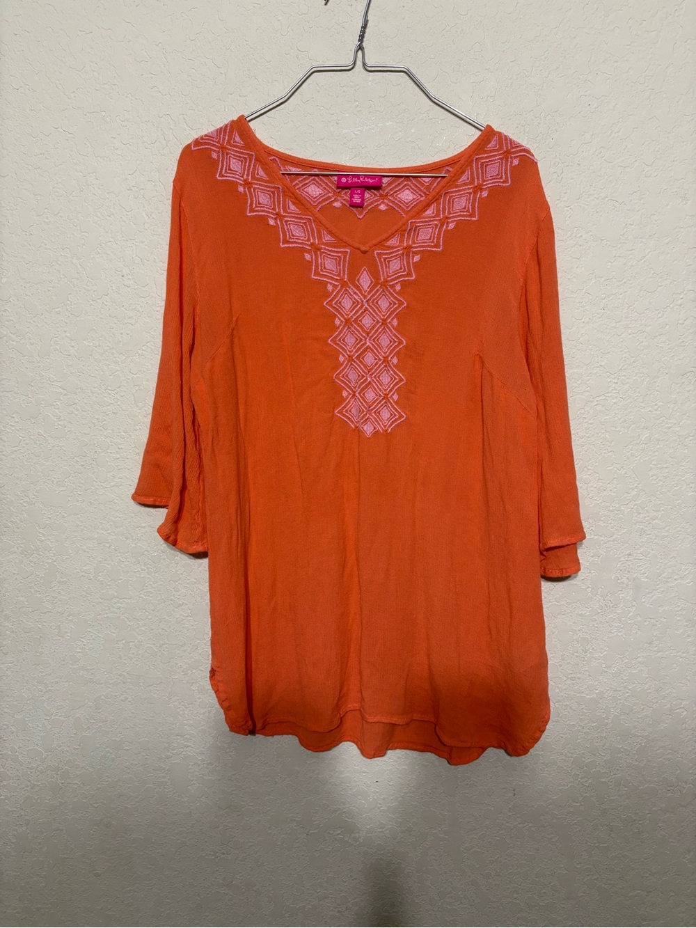 Lilly Pulitzer Orange V-Neck Embroidered Tunic